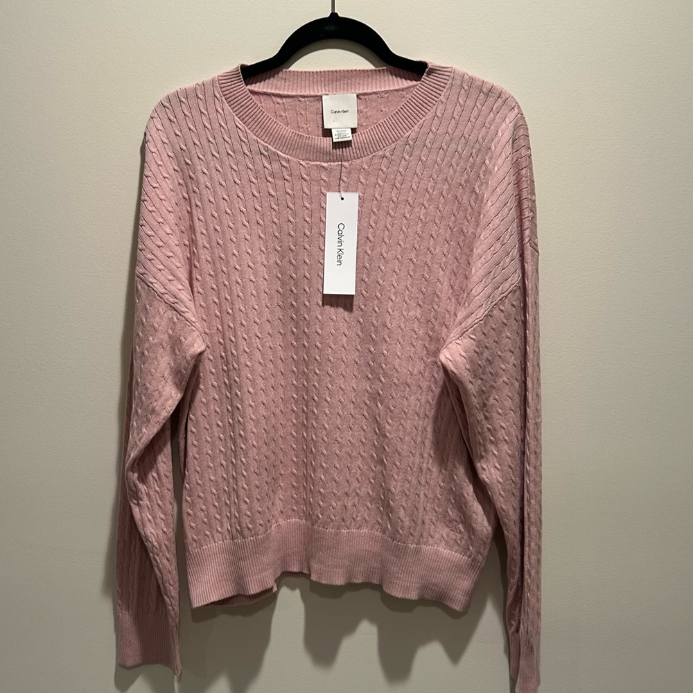NWT Calvin Klein Cable Knit Sweater Women’s size XL 100% Cotton Blush